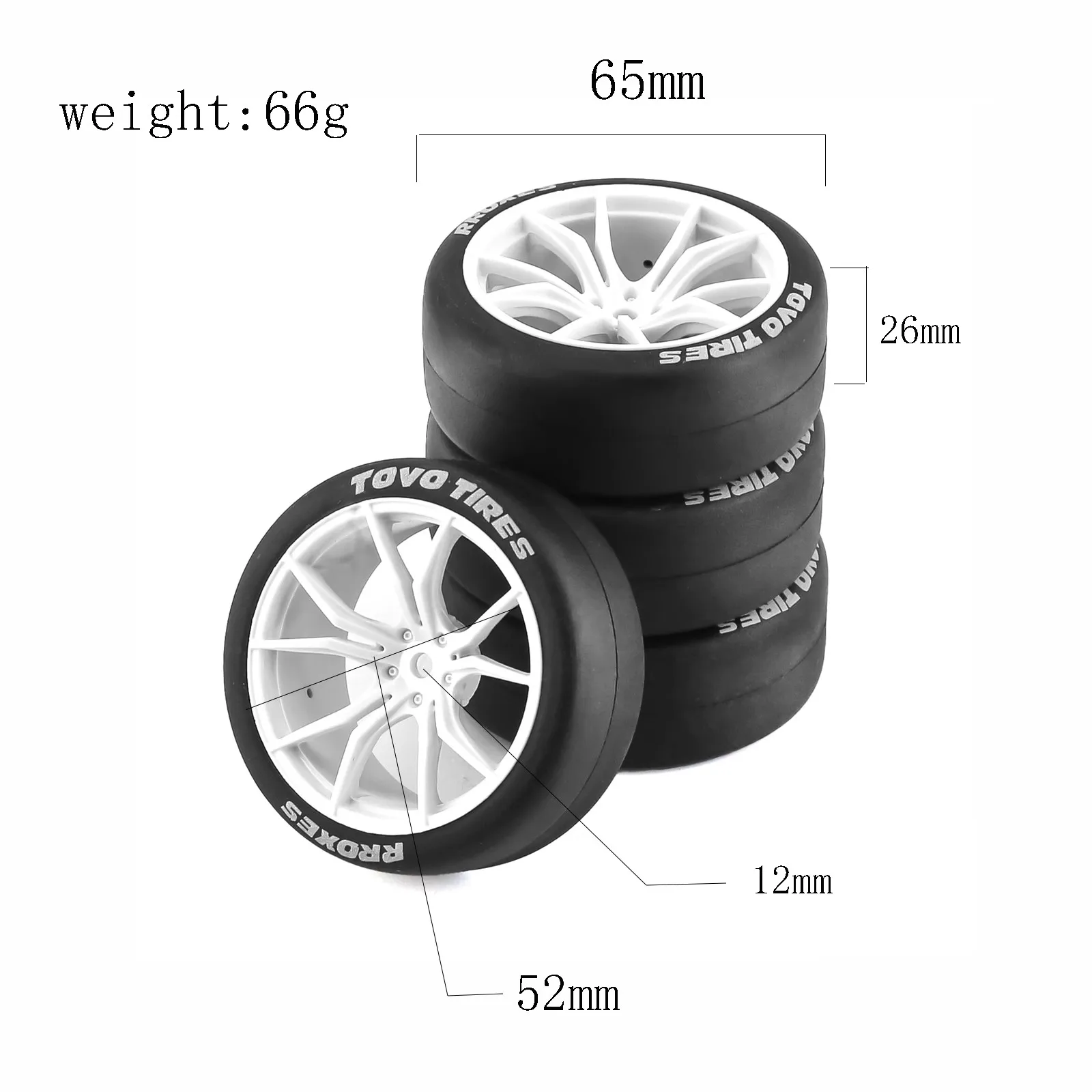 4PCS 65mm Rubber Tire Wheel Tyre 12mm Hex for Tamiya TT01 TT01E TT02 TT02B XV01 TA06  1/10 RC Racing Car Upgrades Parts