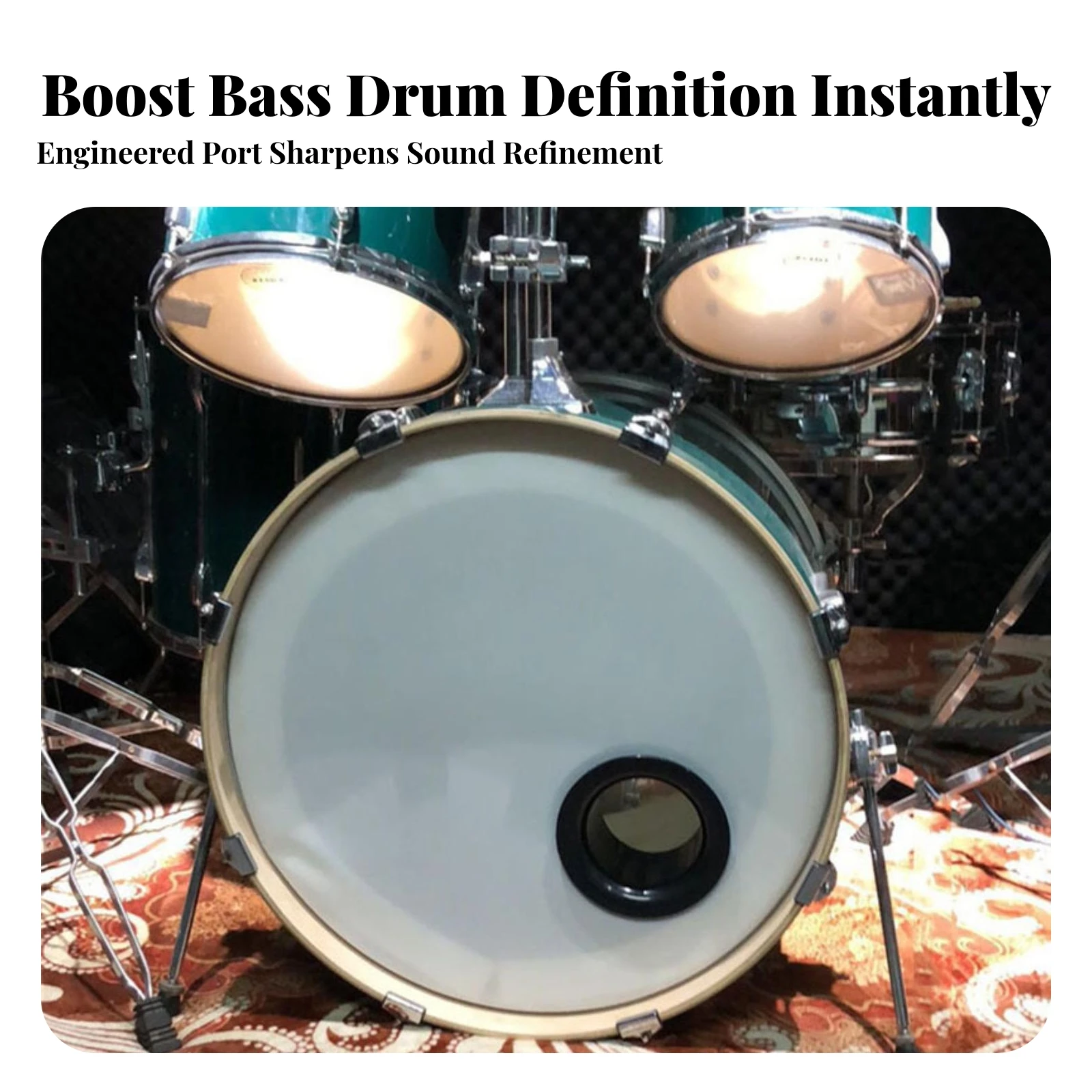 Bass Drum Port Insert Low-Profile Drum Bass-Hole Port Insert Flared Rigid for Drummers, Recording Studios, Live Performances