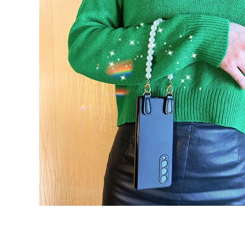 Stylish Pearl Crossbody Chain Phone Case For Samsung Galaxy Z Fold 7 ZFold 3 2 ZFold 4 ZFold 5 6 W25 Protective Cover Funda Capa
