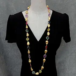 YYGEM Natural 14mm Fluorite Lemon Quartz Amethyst Jade 13x18mm Brushed beads Long Necklace Fashion Necklaces 40
