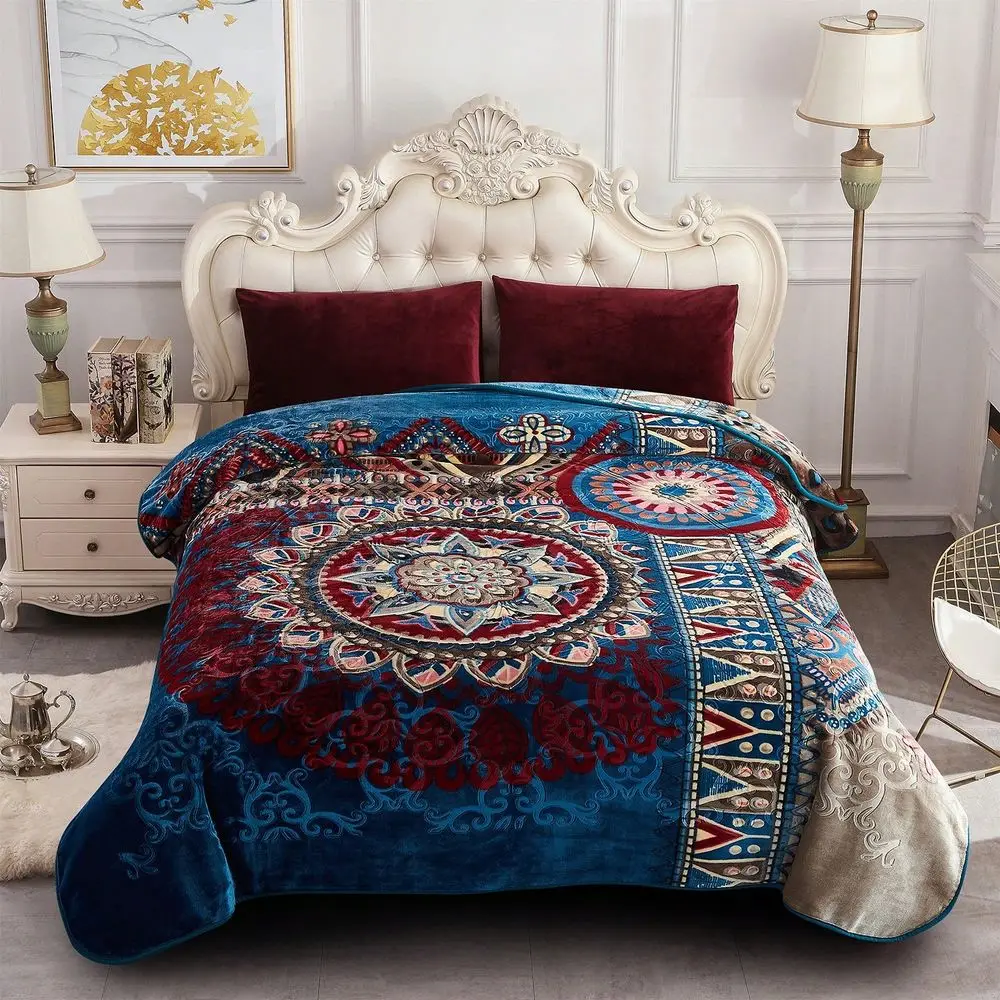 

Heavy Korean Mink Blanket 1 PLY Plush Fleece Bed Blankets With Floral Print 85 X 95 Inches 9 Lbs King Size Perfect Gift For Home