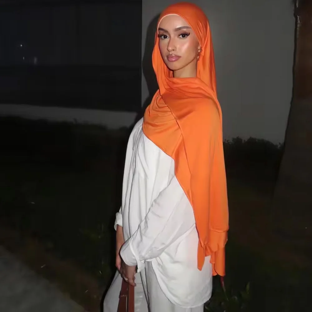 

Новый трикотажный шарф-хиджаб, мусульманский длинный однотонный платок на голову для женщин, шарфы-хиджабы, женские вуаль, шали, банданы, повязка на голову Bufanda