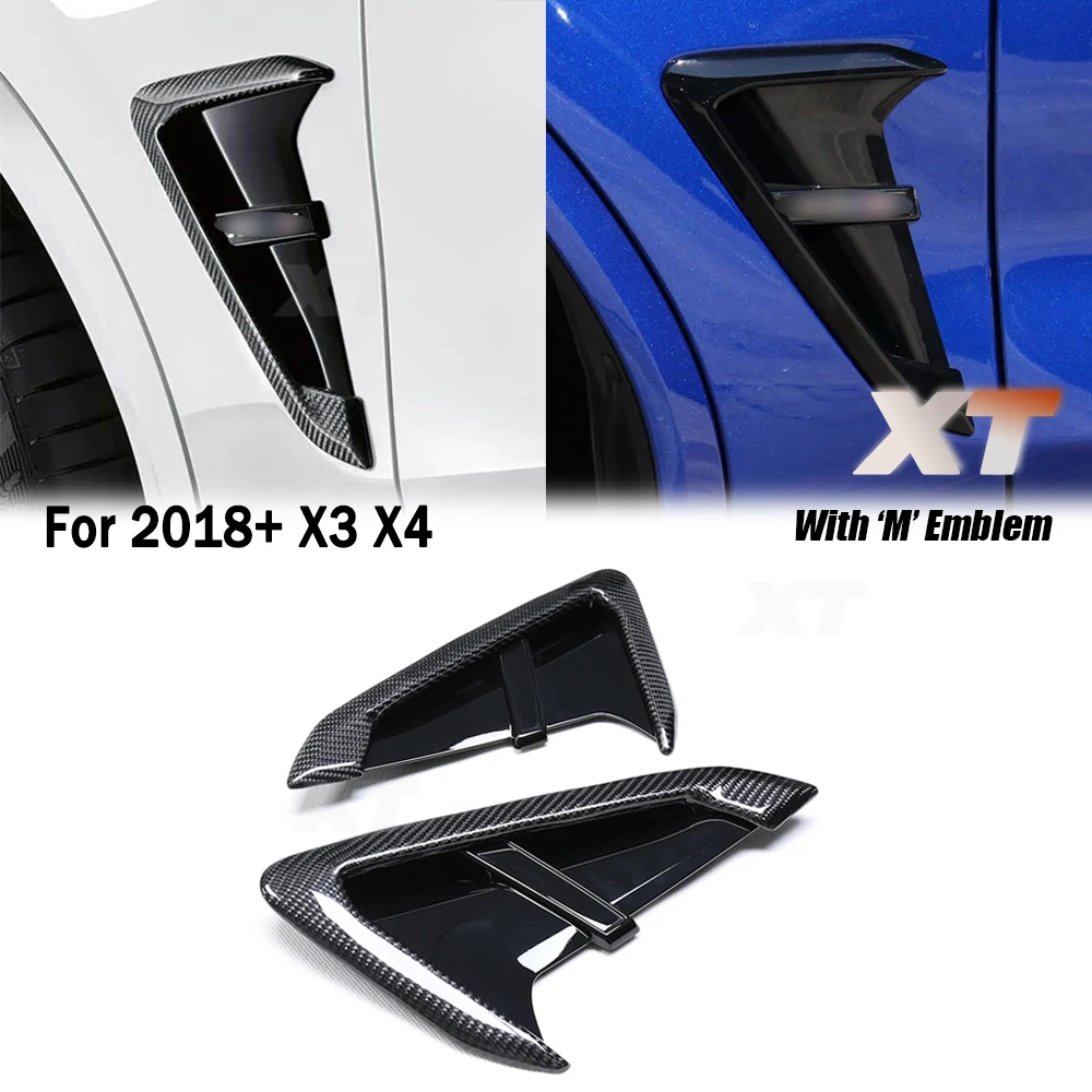 

For BMW 2018+ X3M F97 X4M F98 X3 G01 X4 G02 Real Carbon Fiber Fender Trim Side Air Vent Grills Replacement Gloss With Emblem