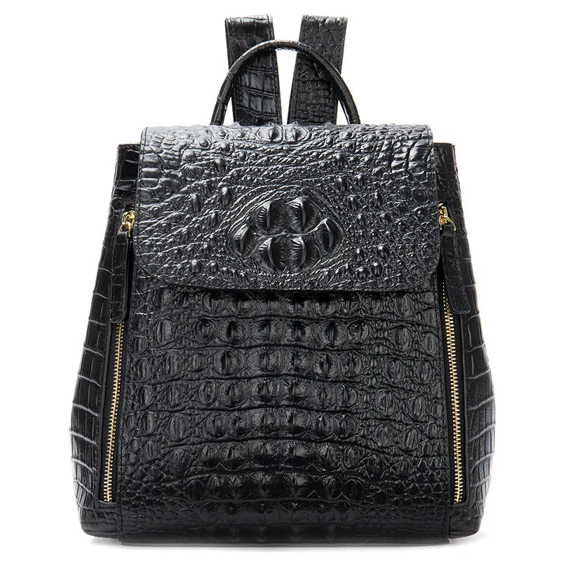 Aligator Pattern Genuine Leather Backpack Ladies Vintage Real Cowhide Shoulder Bag Crocodile Women Leather Backpacks