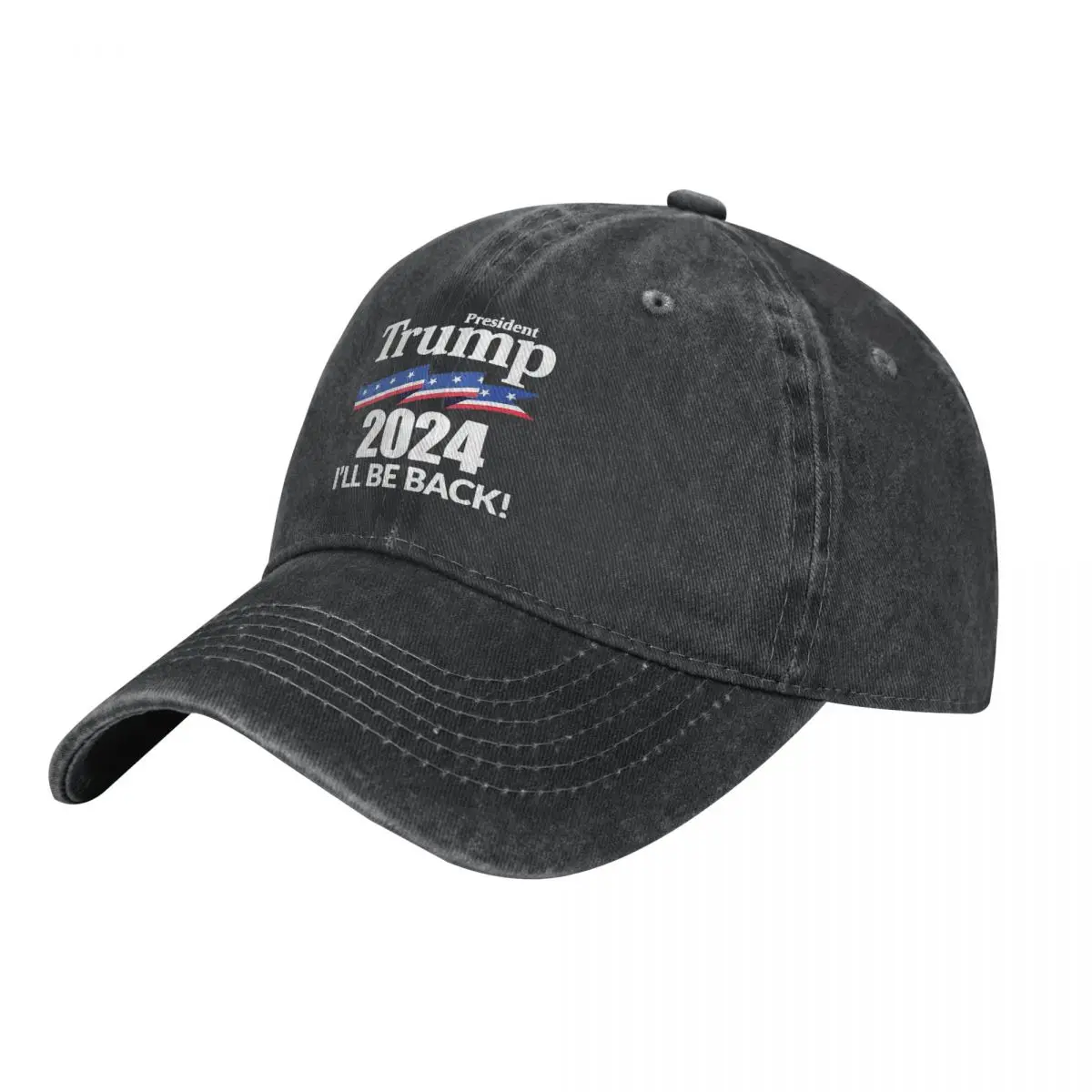 President Trump 2024 I Will Be Back Unisex Baseball Caps Distressed Washed Caps Hat Fashion Outdoor Unstructured Soft Sun Cap