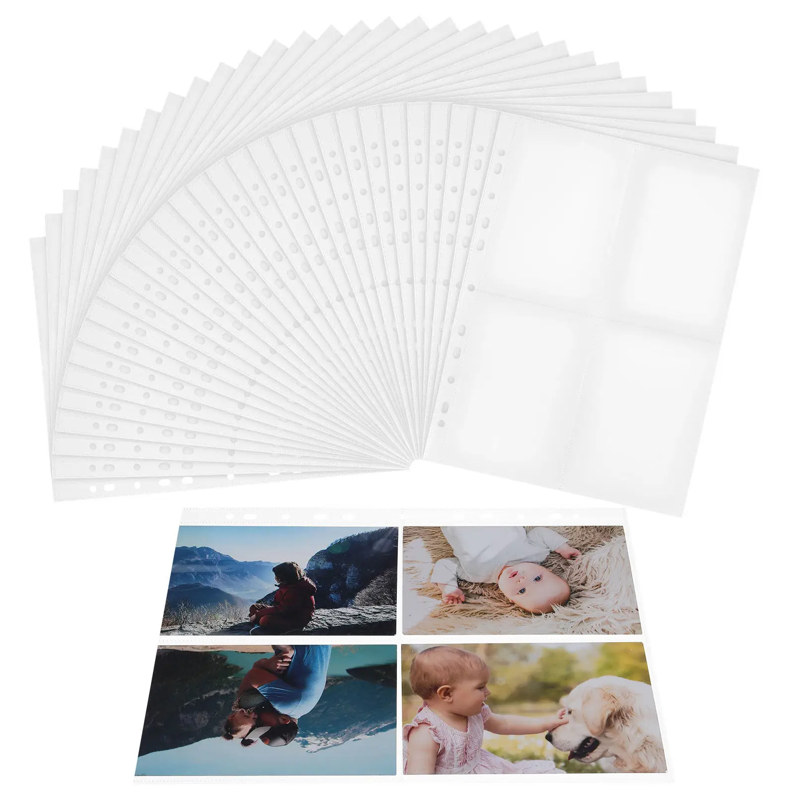 

30Pcs Four Pocket Card Binder Refill Pages A4 Double Sided Transparent PP Sheets for Trading Card Storage Album Replenishment