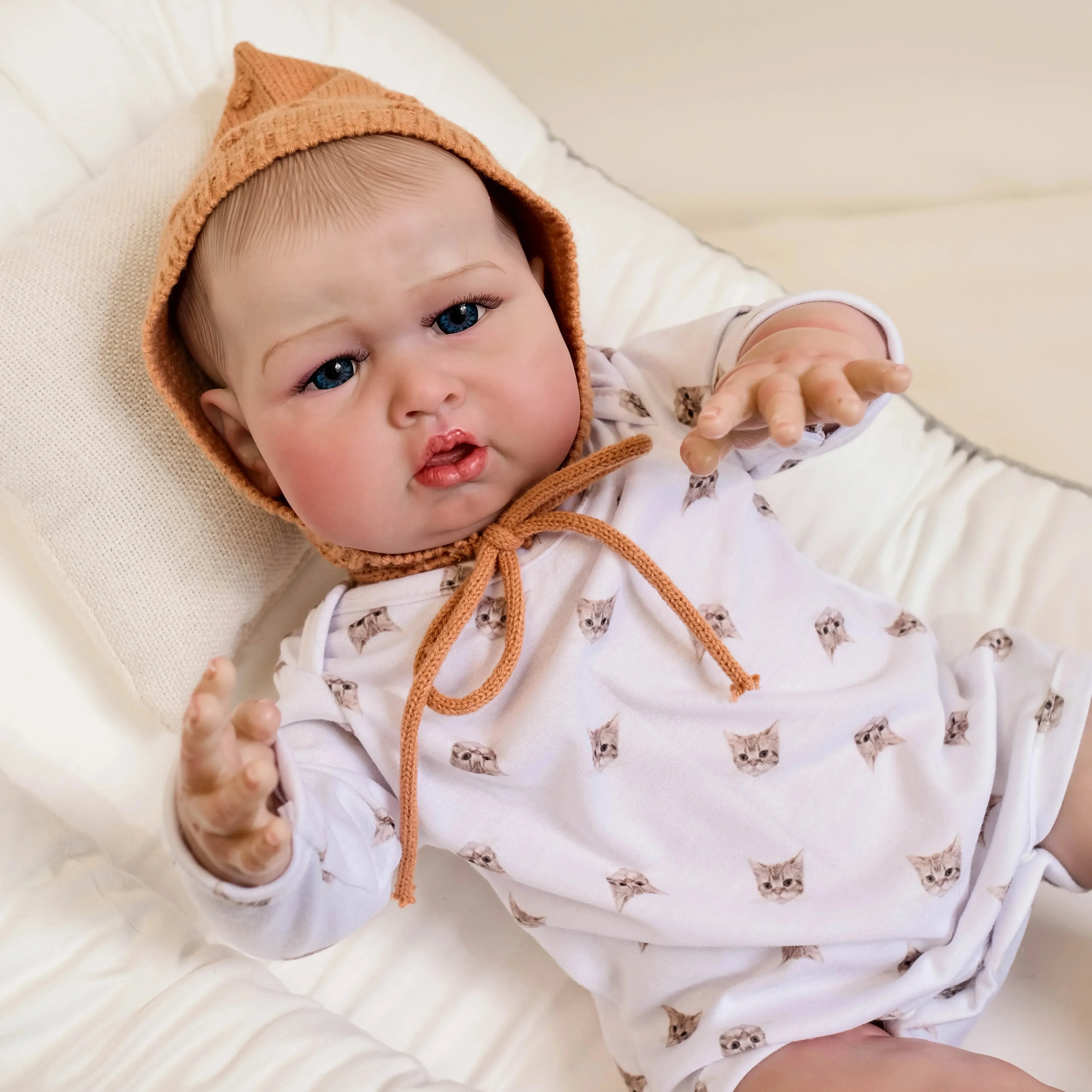 24 inch blauwe mus doek lichaam herboren pop peuter pasgeboren baby handgeschilderd haar levensechte zachte aanraking 3D huidkunst pop