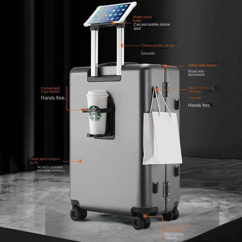 Maleta de equipaje con marco de aluminio, cubierta de carrito para estudiantes de gran capacidad de 20-26 pulgadas, cerradura de combinación, maleta de viaje, cabina de viaje
