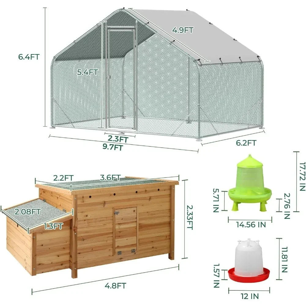 Imagem -05 - Metal Chicken Coop com Hen House e Feeder Waterer Grupo Walk-in Poultry Cage Cobertura do Telhado para Quintal 10x6ft