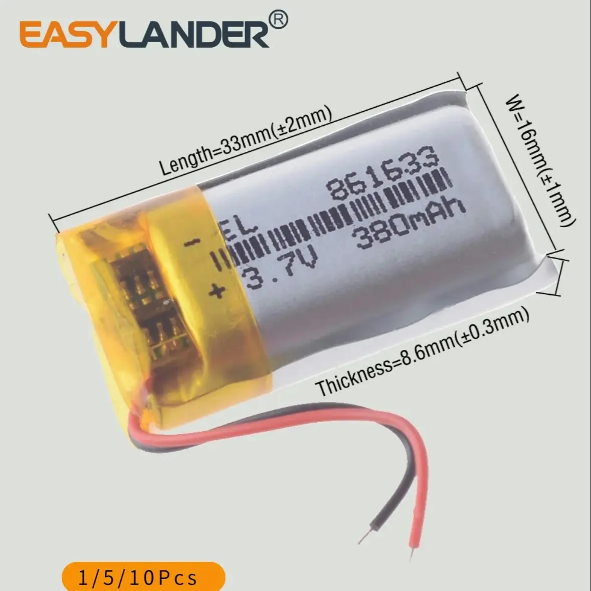 3.7V 380mAh 861633   Baterai Li-ion Polimer Lipo yang dapat diisi ulang