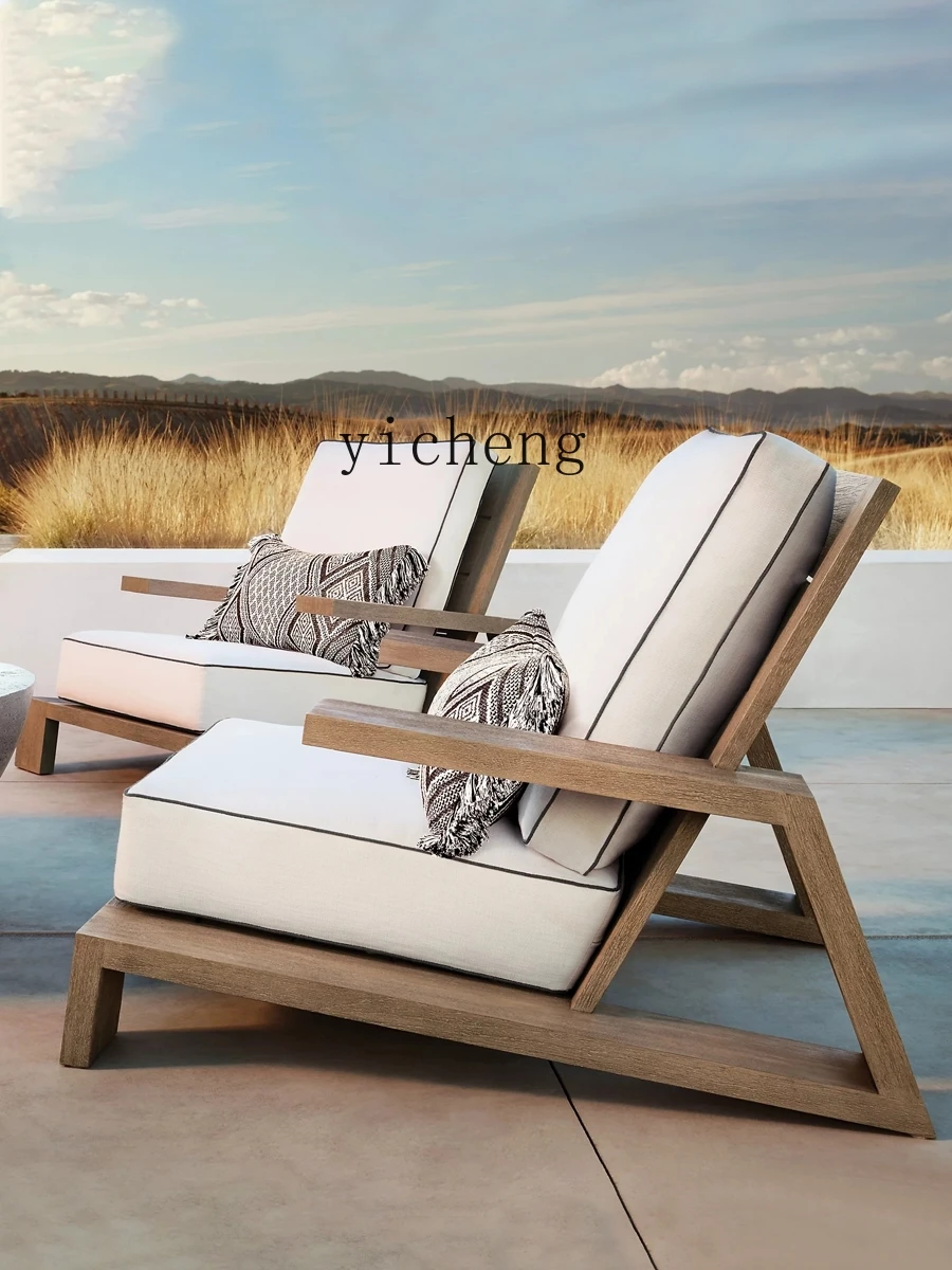 ZK Outdoor Sofa Teak Sunscreen and Waterproof Villa Garden Balcony Antiseptic Wood Rattan Chair