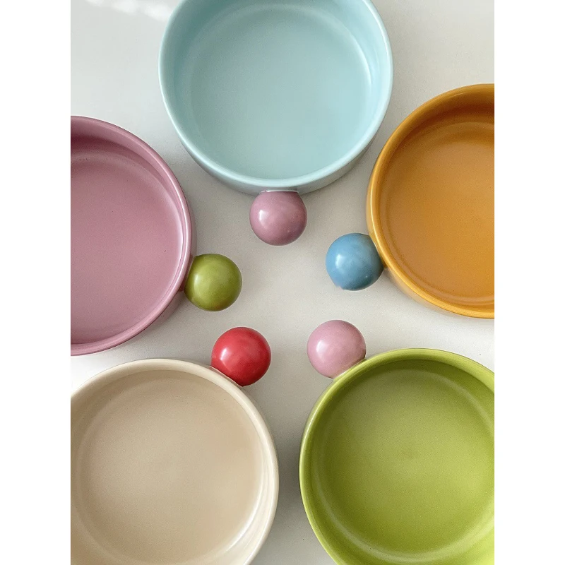 Creative Ceramic Bowl Korean Style Ins Contrast Color Round Porcelain Homehold Dinnerware Breakfast Milk Oats Yogurt Salad Bowls