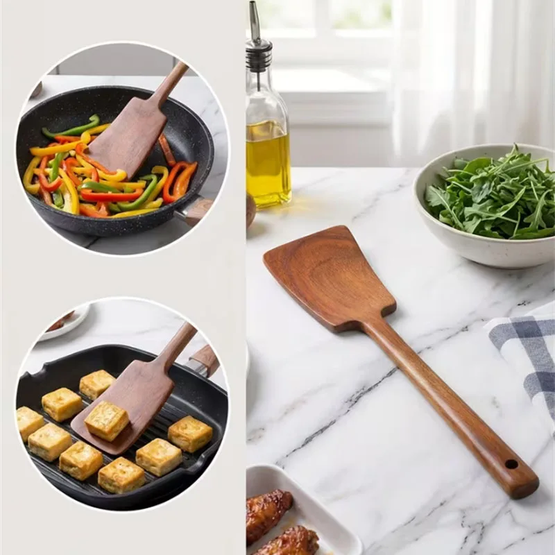 Wood Spatula for Non-stick Pan Non-Stick Cooking And Serving Spatulas Ergonomic Long Handle Shovel Kitchen Turner for Wok & Pan