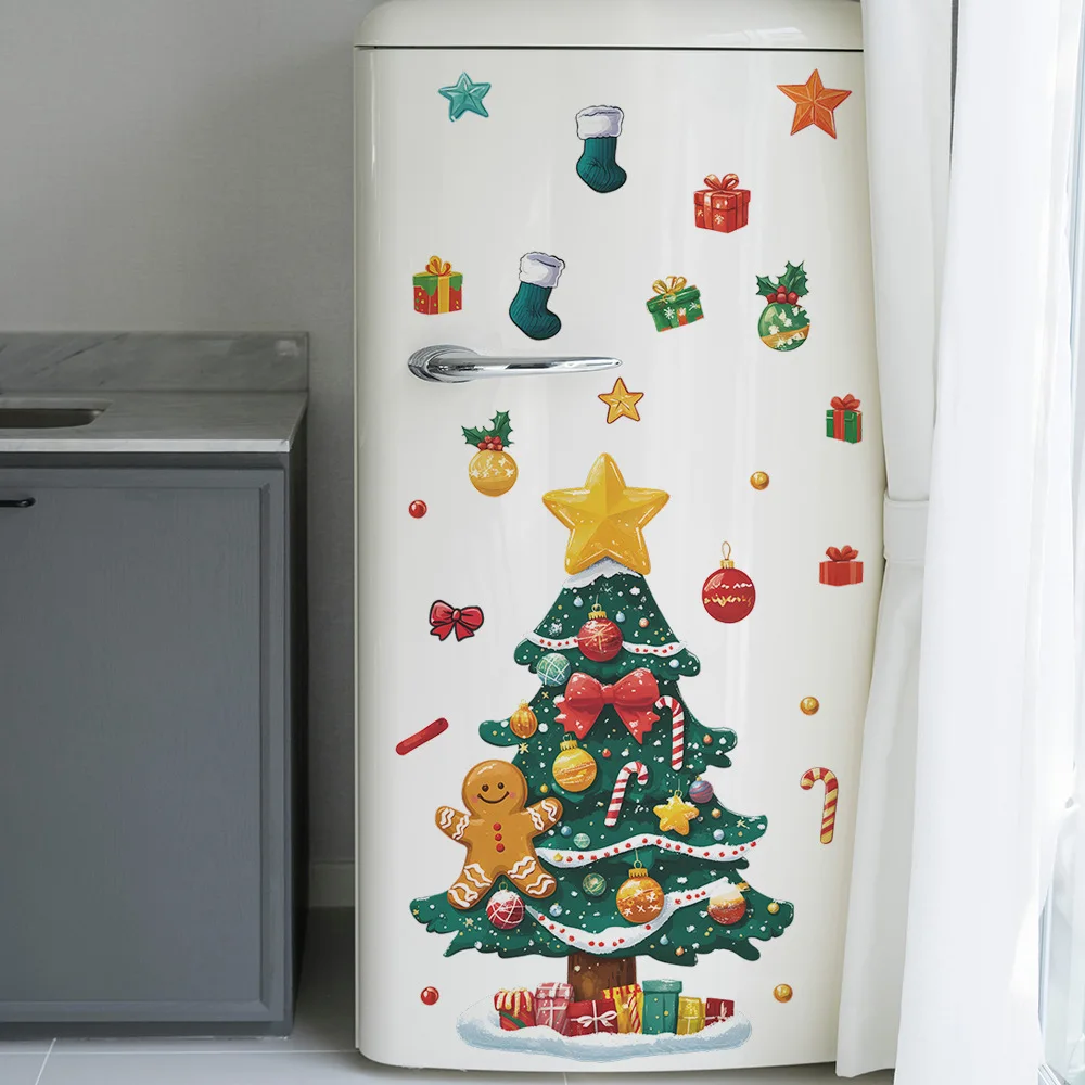 Cartoon Star Christmas Tree Wall Stickers For New Year Decoration Mural Cupboard Fridge Beautify Home Decor Self-adhesive Decals