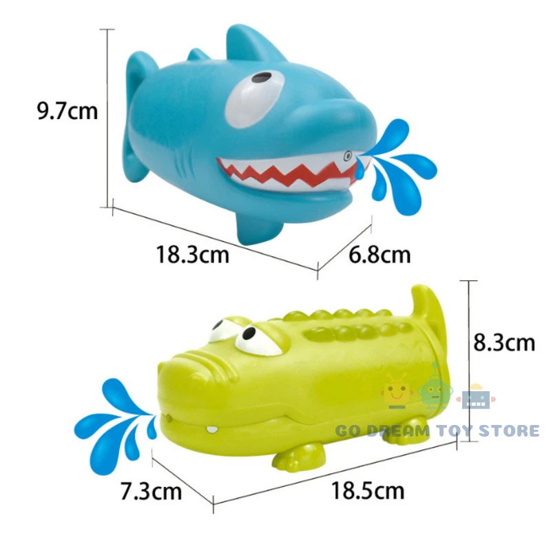 Kids Pull-Out Water Gun Toys For Children Shark Cartoon Design Summer Play Beach Watergun Sprinkler Bathroom Shower Bath Toys