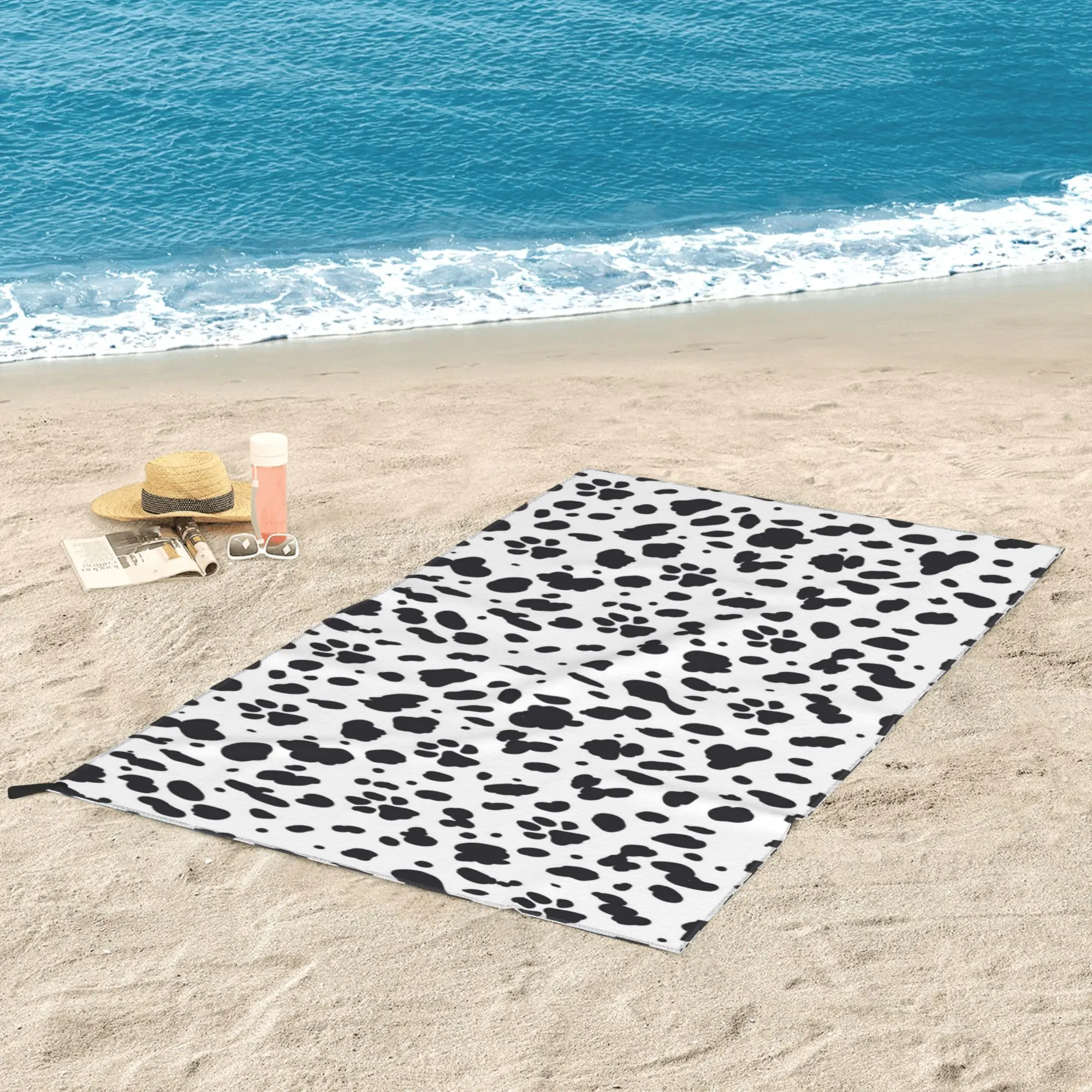Dalmatian Spots Paws Print Dalmatian Dog Print Beach Towel Soft Microfiber Quick Dry Absorbent Quick Towels For Pool