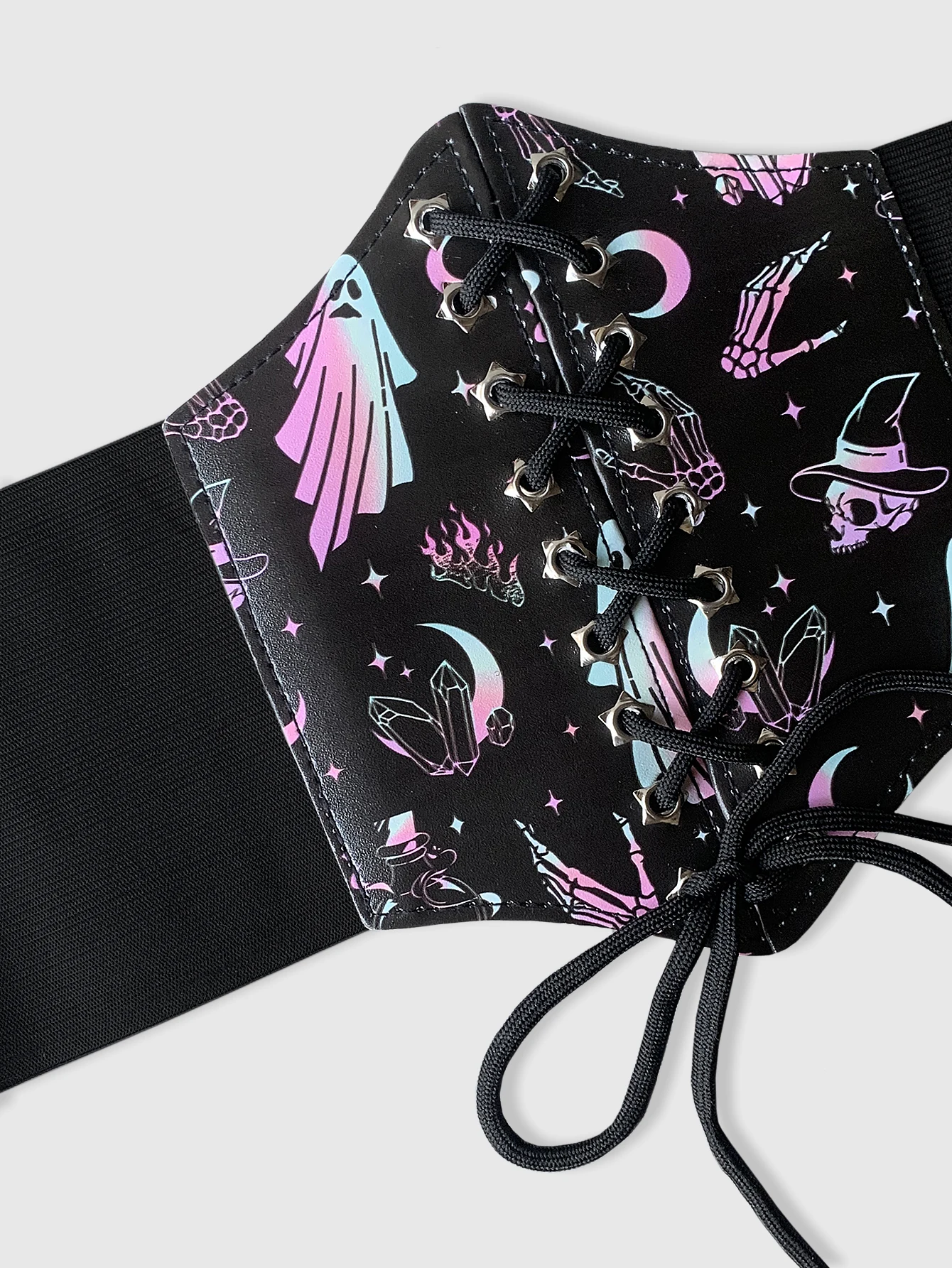 เข็มขัดหกเหลี่ยมพิมพ์ลายผีหลากสีสันสำหรับผู้หญิง HERSHINE 1 ชิ้น สไตล์โกธิค Y2K เหมาะสำหรับชุดเดรสและเครื่องประดับฮาโลวีน