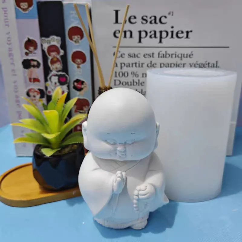 3D Silicone Mold Little Monk Shape DIY Cement Concrete Ornaments Buddha Statue Mold Home Decoration