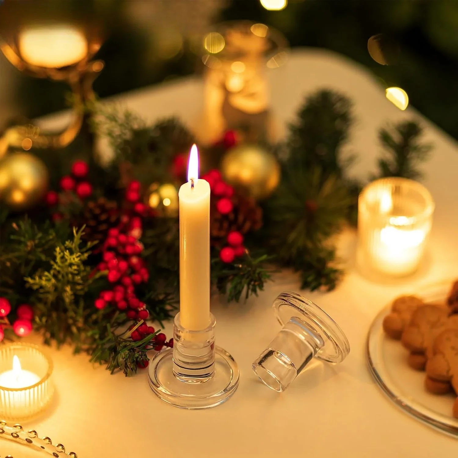 Candle Stick Candle Holder: 20 Pcs Short Taper Candlestick Holders Bulk Small Modern Glass Tapered Candleholders