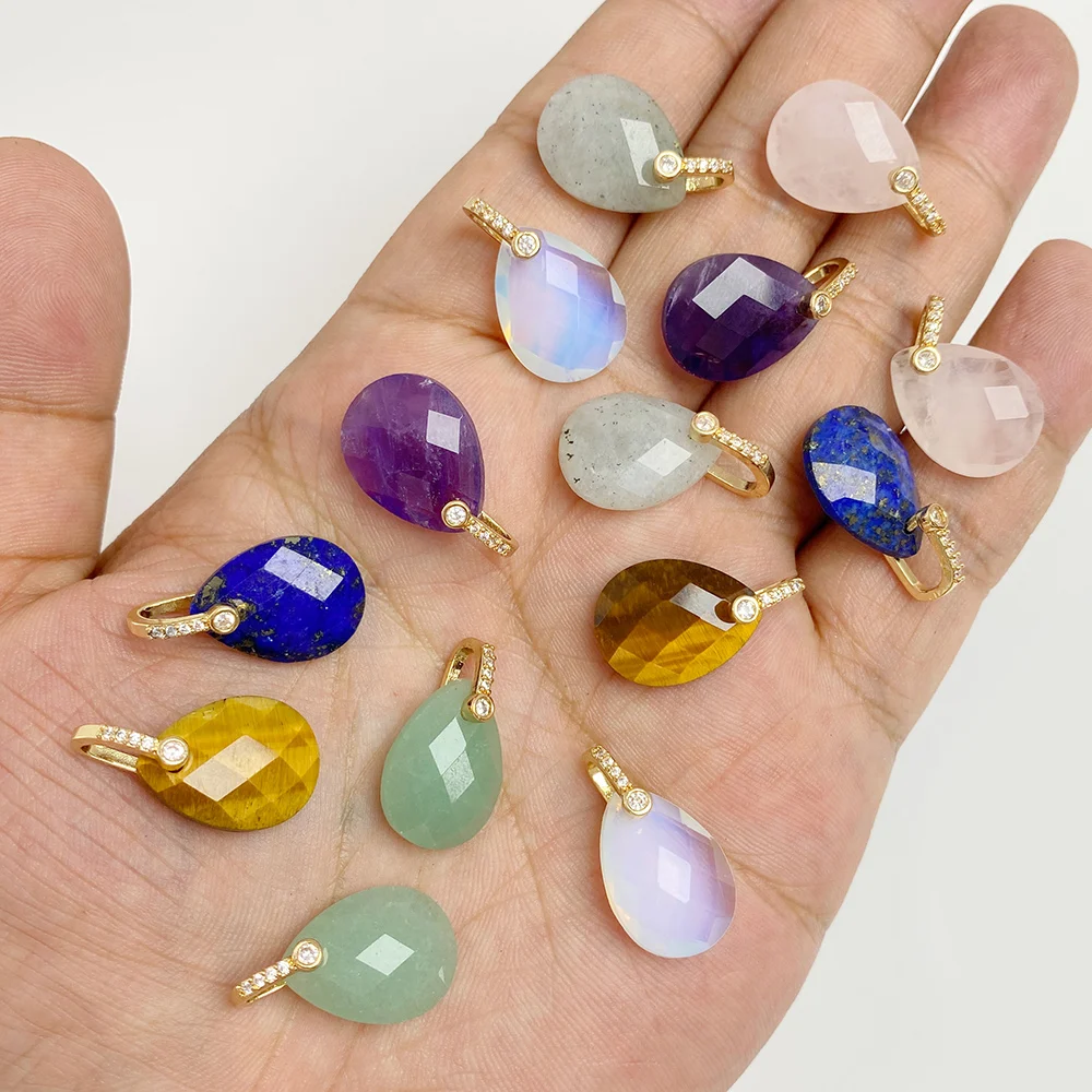 5pcs Necklace Earring Accessories Natural Stone Quartz Semiprecious stone Water Drop Pendants For Handmade Jewelry Wholesale