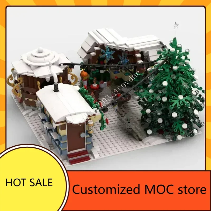 1302PCS Winter Village Christmas Market MOC streetview Puzzles Architecture DIY Assembly Birthday Toy Gift for Kids Ages