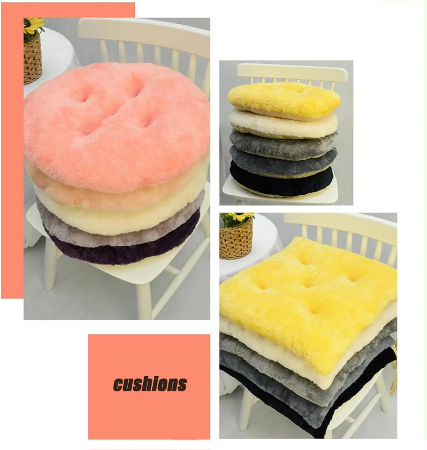 Non-Slip Thick and Comfortable Seat Pads,with Straps Super Soft Cute Plush Pillow, Shaggy Chair Cover Chair Pads