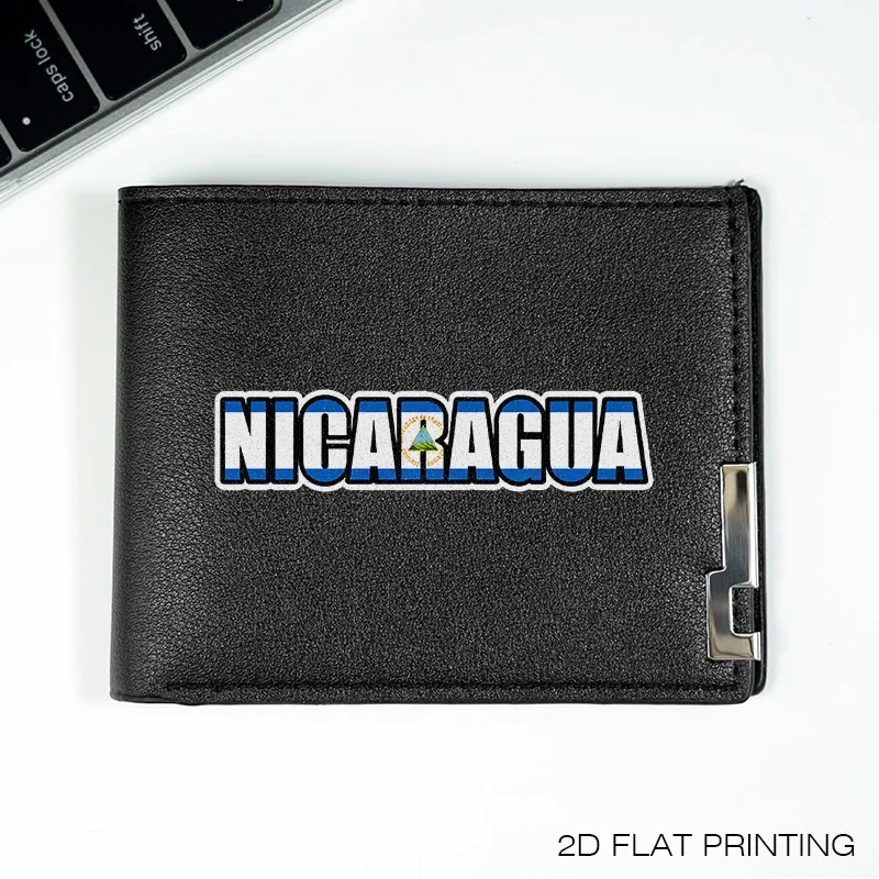 NICARAGUA LOGO MEN'S SLIM WALLET PU LEATHER BUSINESS STYLE DAILY USE LIGHTWEIGHT DURABLE DESIGN MODERN FASHION ACCESSORY