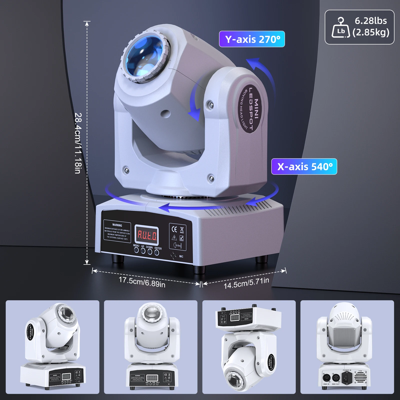 DayFlicker 2Pcs 120W White Stage RGBW LED Moving Head 8 Colors + 8 Gobos DMX512 Voice Control For Christmas Party Disco Wedding view 6