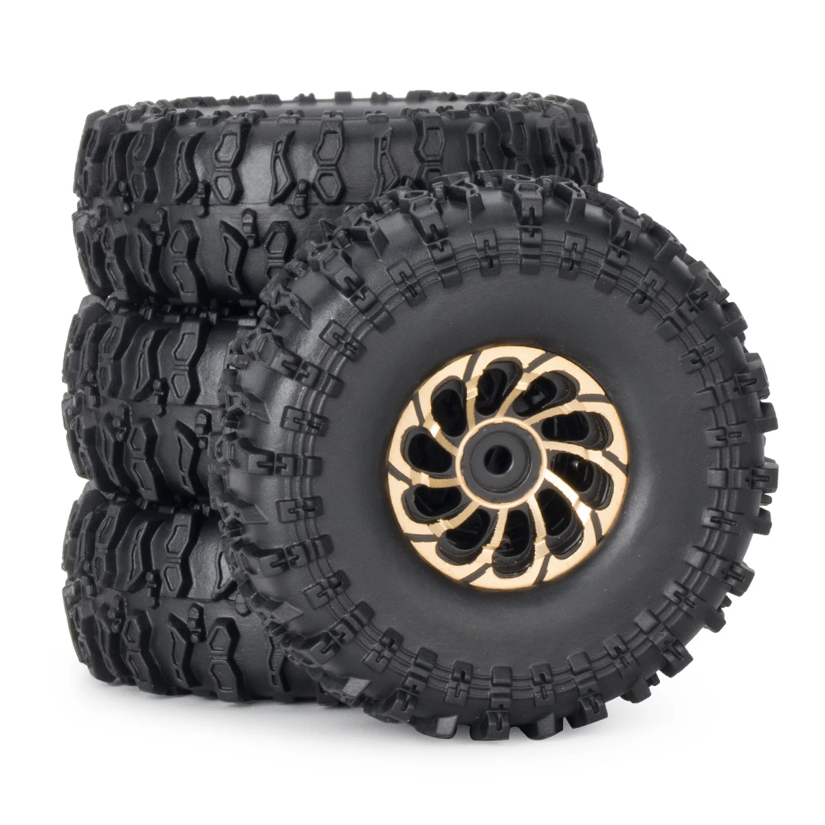 4個入り 1.0インチ 真鍮製ビードロックホイールハブリムタイヤセット 62*22mm 1/24 RCクローラーカー Axial SCX24 AX24 FCX24 アップグレード用