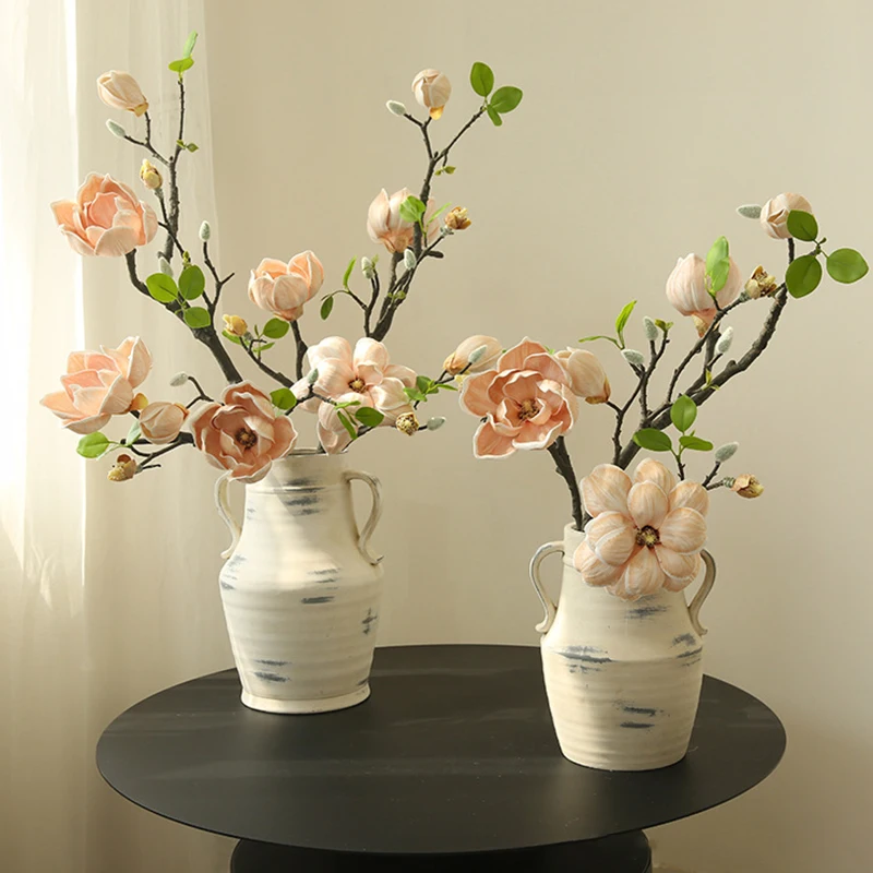 Pu Magnolia Artificial Flower Branch Wedding Floral Arrangement Accessories Home Room Table Decoration Garden Layout Photo Prop