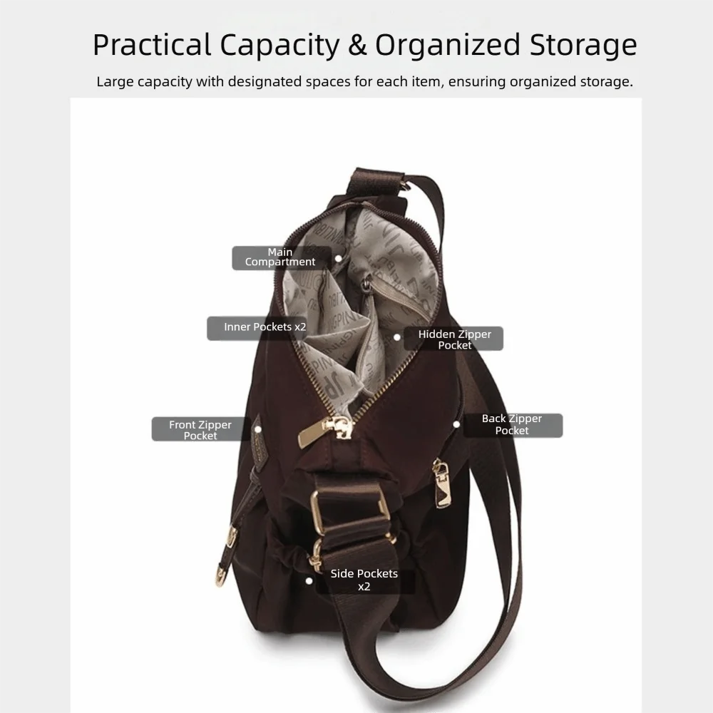 Trendy Nylon Crossbody Bag Large Capacity Lightweight Slant Bag Solid Color Square Bag for Women Ladies