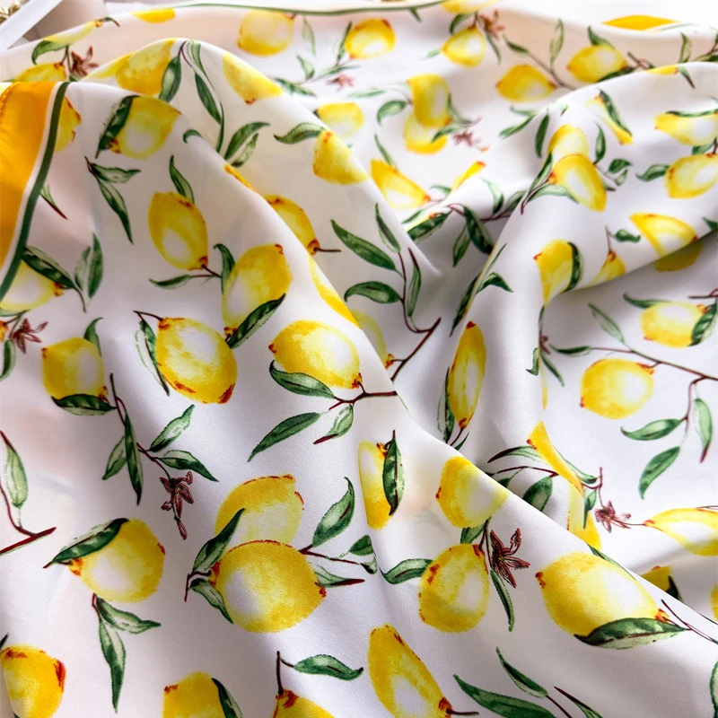 1 pz estate colore brillante pittura a olio stampa limone piccolo quadrato donna raso cravatta sciarpe morbide e pulite fazzoletti da collo da donna