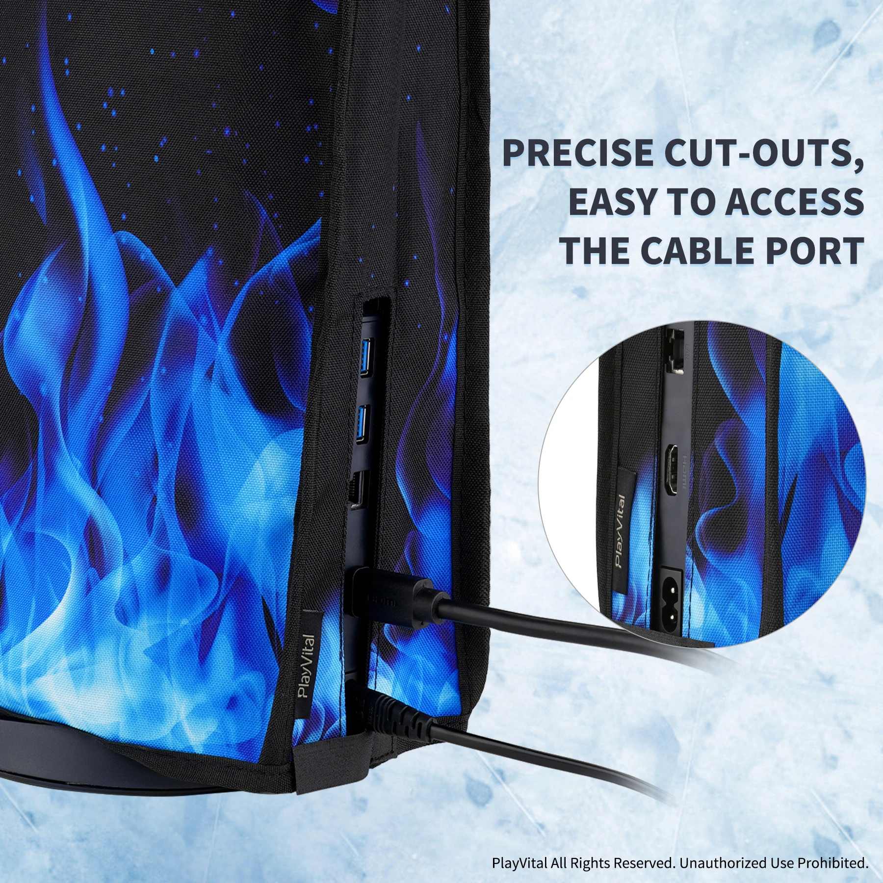 PlayVital 블루 플레임 먼지 커버, 방수 먼지 가드, 스크래치 방지 슬리브, ps5 콘솔 디지털 에디션 및 디스크 에디션