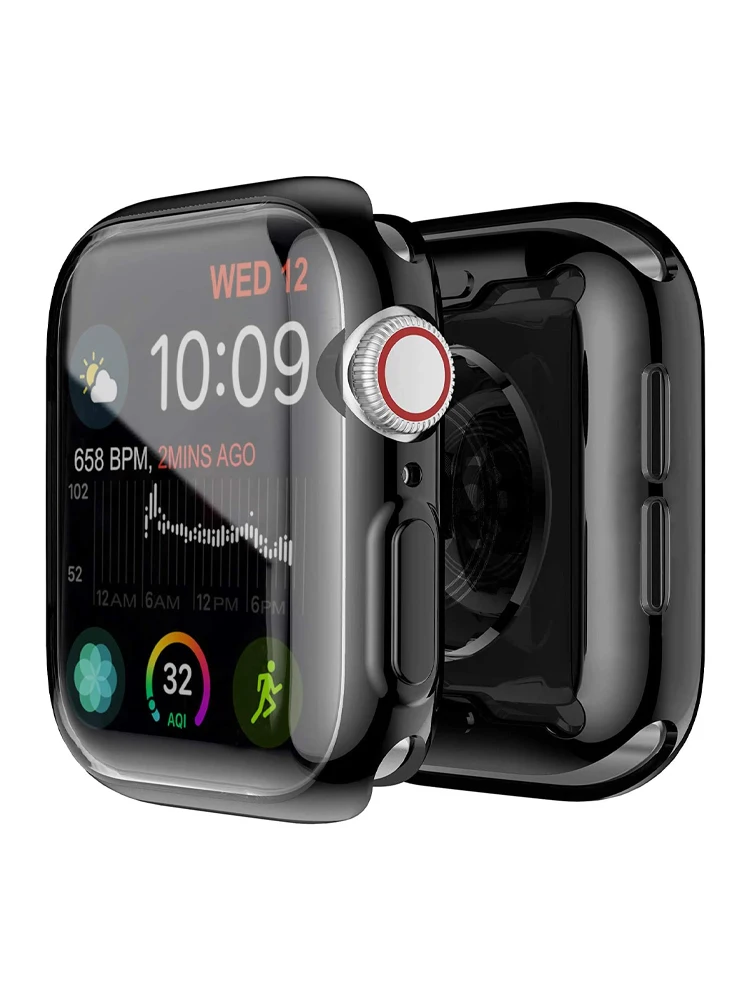 Schutzhülle für Apple Watch Serie 9, 8, 7, 6, 5, 4, SE 45 mm, 44 mm, 40 mm, 41 mm, 38/42 mm, weiche TPU-Stoßstangen-Displayschutzfolie, iWatch-Schutz