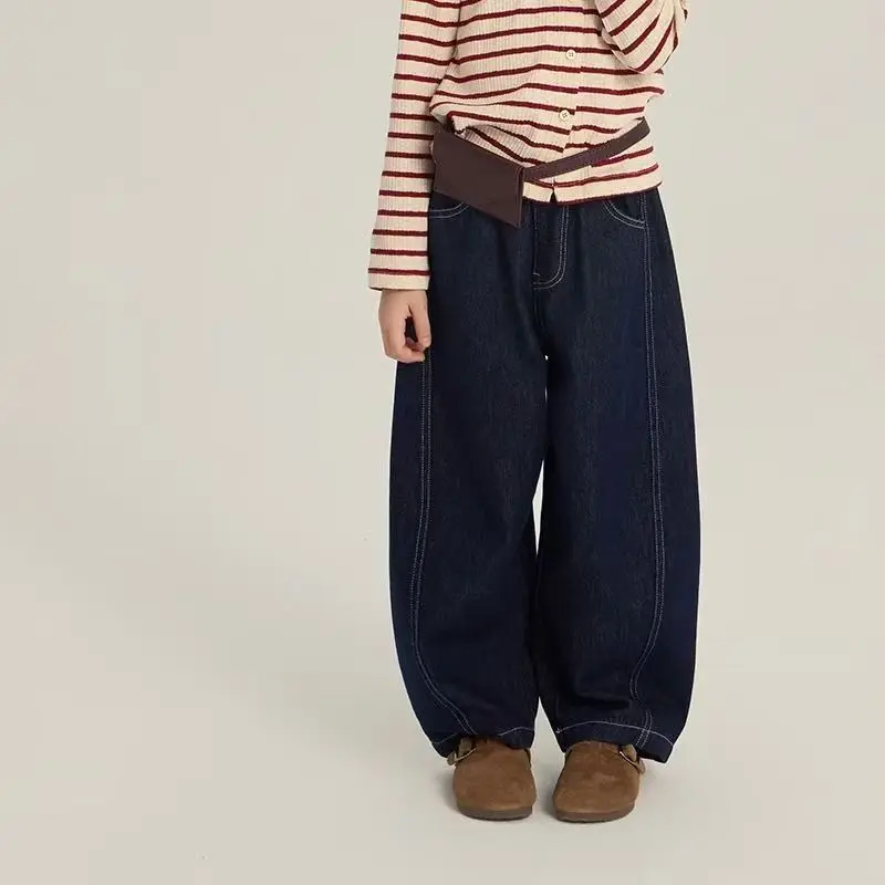 Girls Wide Leg Straight Jeans 2026 Autumn Winter Fleece Thickened Denim Pants Kids Warm Long Trousers Casual Bottoms