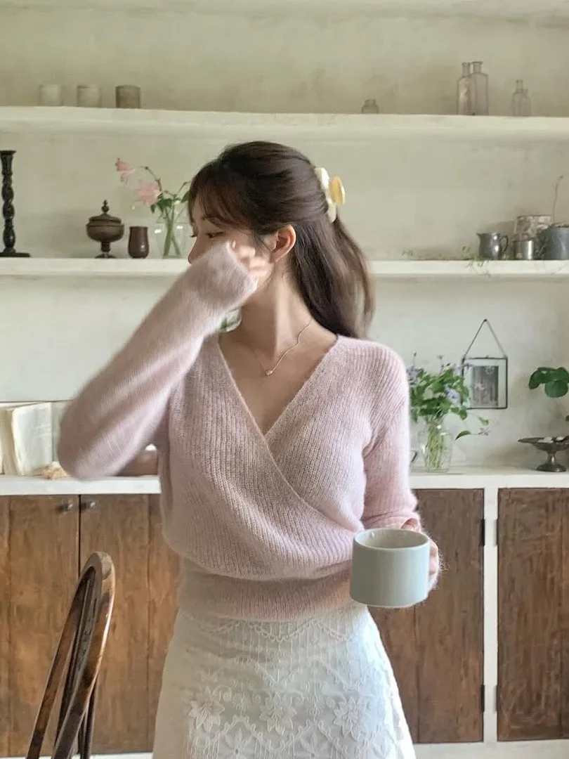 Suéter feminino de malha macia V-Ne Slim Fit Pure Desire Sle Faionable Francês Sle Malhas Casual Confortável Top