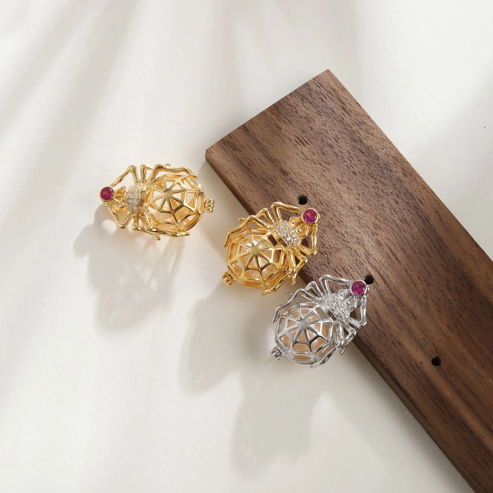 925 Sterling Silver Spider Cage Pendant Blank Can Be Opened Settings Incense BalIs,Pearls DIY Necklace Charm Jewelry Making