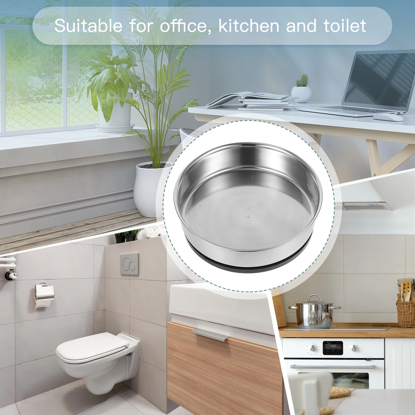 

Stainless Steel Rotating Spice Tray Organizer Turntable Storage Container For Kitchen Bathroom Cosmetics Cabinet Desktop Use