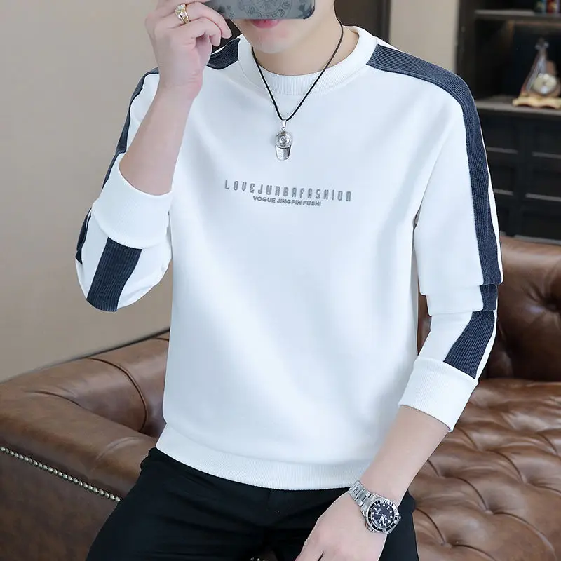 Fashion O-Neck Spliced Printed Letter Casual Sweatshirts Men's Clothing 2024 Autumn New Loose All-match Tops Korean Sweatshirts