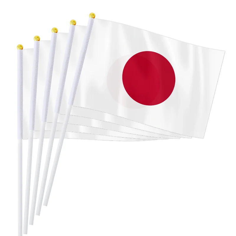 Japanese hand  flag 14 * 21cm, decorated with plastic flagpole, used for holiday parades