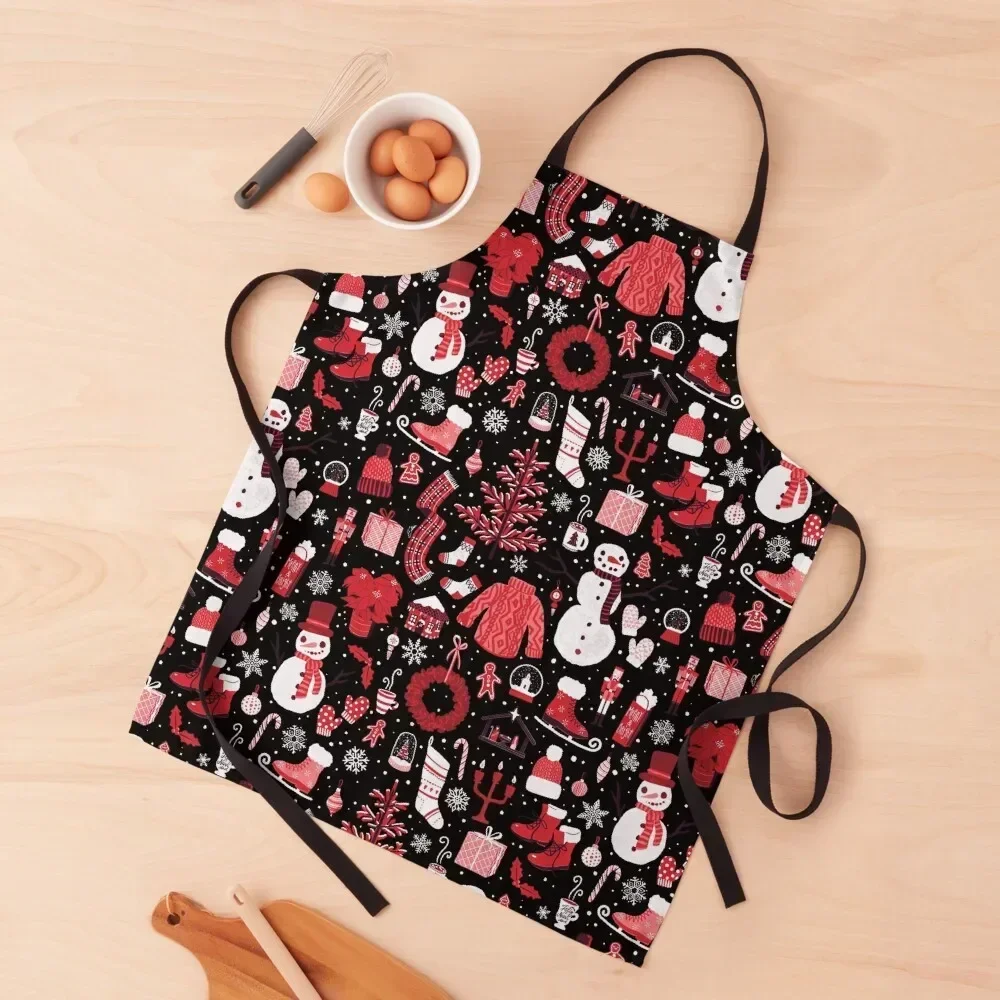 

Pink & Red Christmas Pattern Apron For Woman Cooking Clothes All For Kitchen And Home Apron