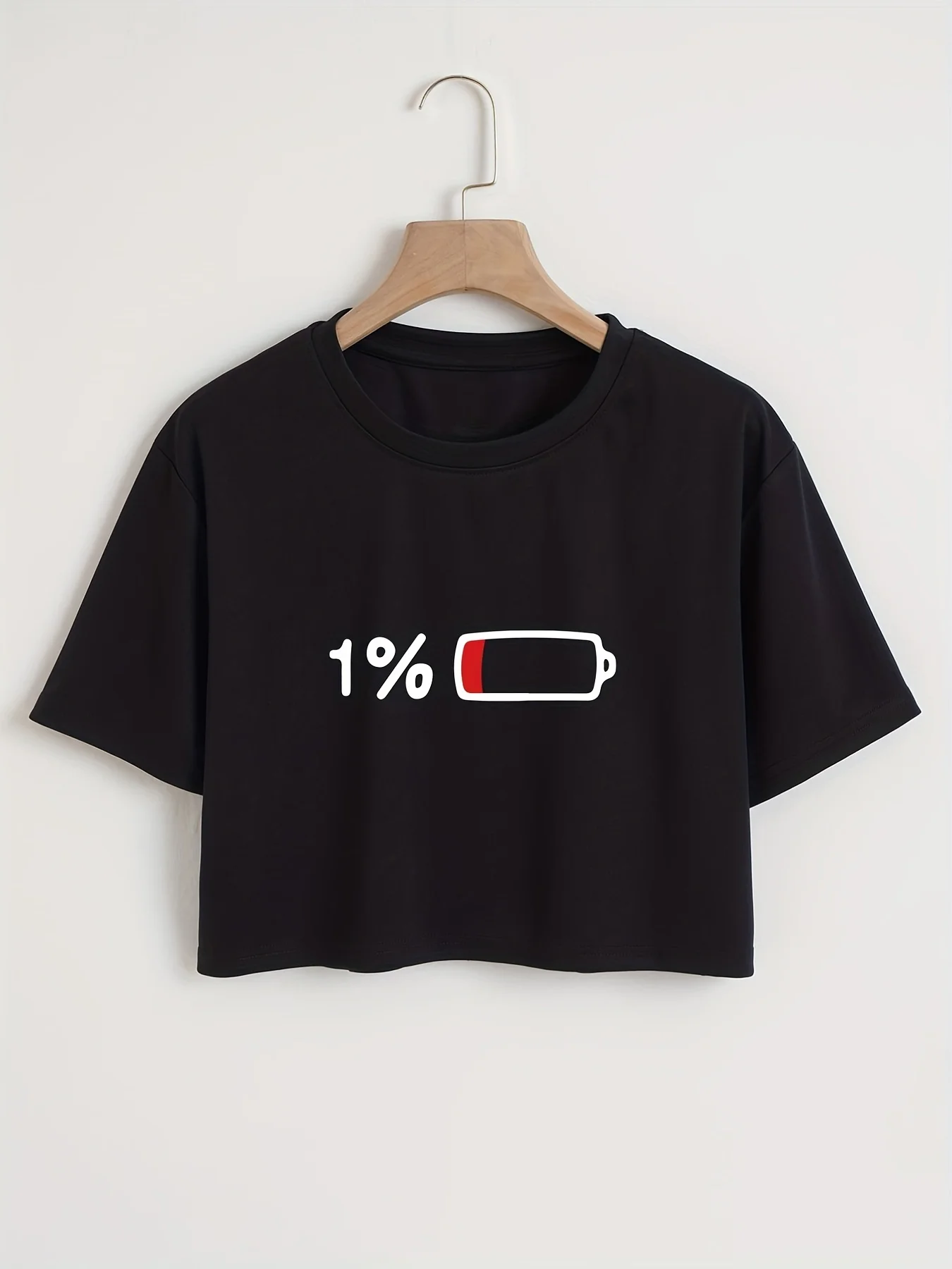Blend Short Sleeve Slogan Print Crop T-Shirt - Loose Fit Crew Neck Micro Elasticity and Pullover Design - Perfect for Spring
