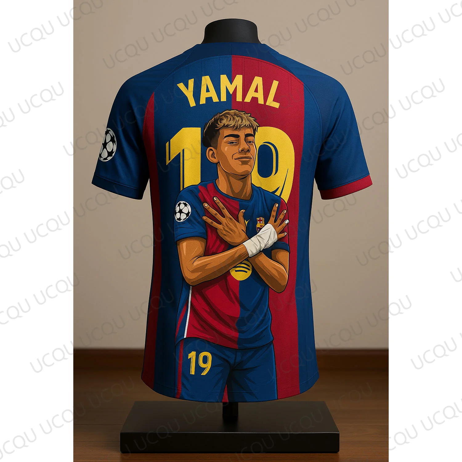 Yamal # 19 Camiseta de dibujos animados Camiseta de fútbol impresa en 3D Edición para fanáticos Kit de fútbol rojo y azul Estilo streetwear limitado