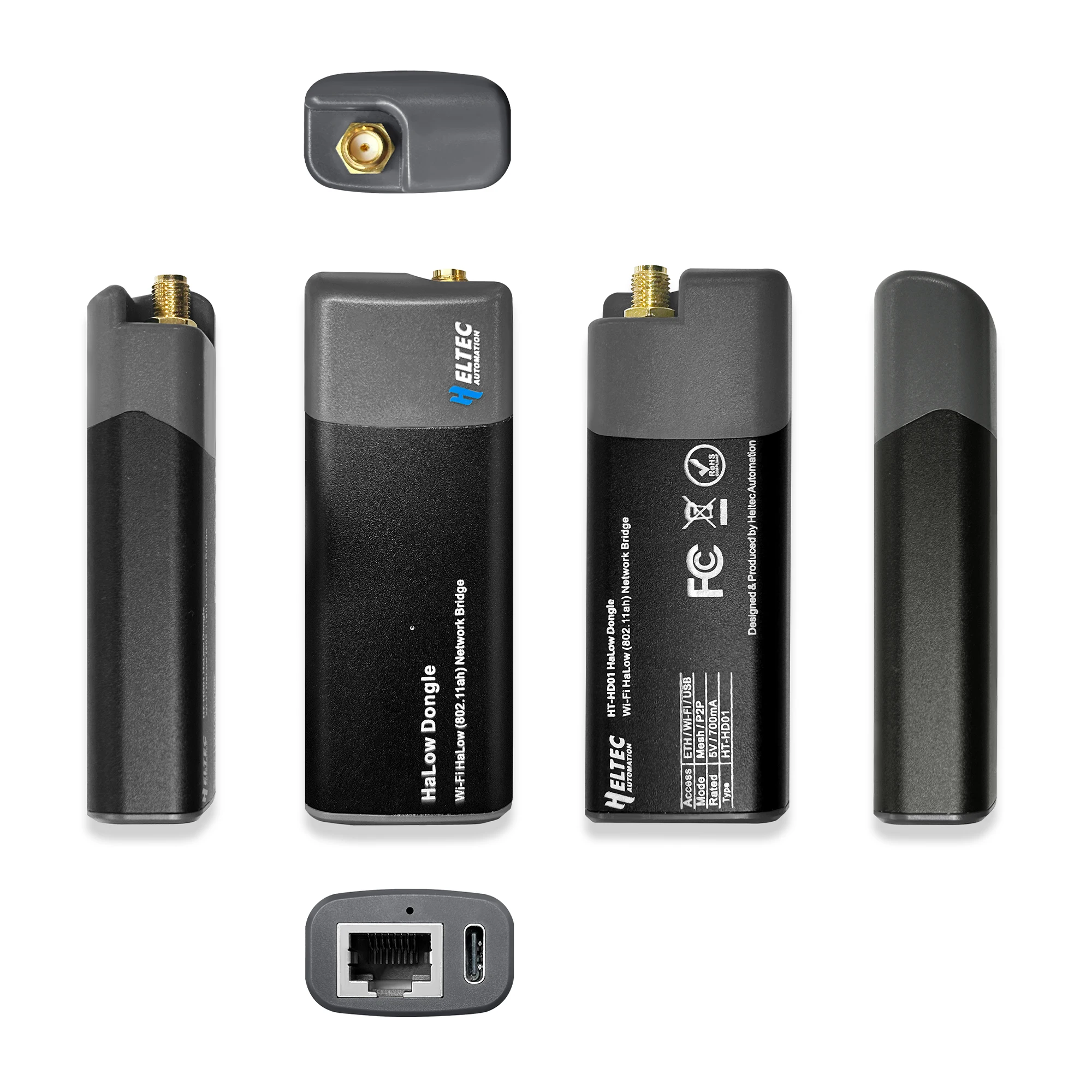 Heltec Wi-Fi HaLow Dongle 1km Ultra-long-range Wireless Network Bridge IEEE 802.11ah Wi-Fi HaLow IP Camera Ethernet Jumper 915M