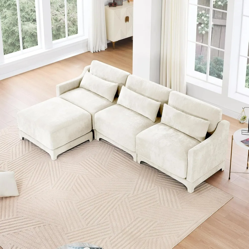 110.2" L Shaped Modular Sectional Sofa Cloud Couch with Ottoman, 3-Seat Chenille Deep Seat SofInteriora with Pillow for Living