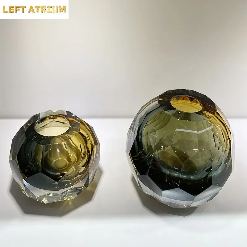 Hexagonal Cut Textured Glass Vase Flower Pots Desk Decoration Flowers Arrangement Transparent Floral Vases Modern Home Decor