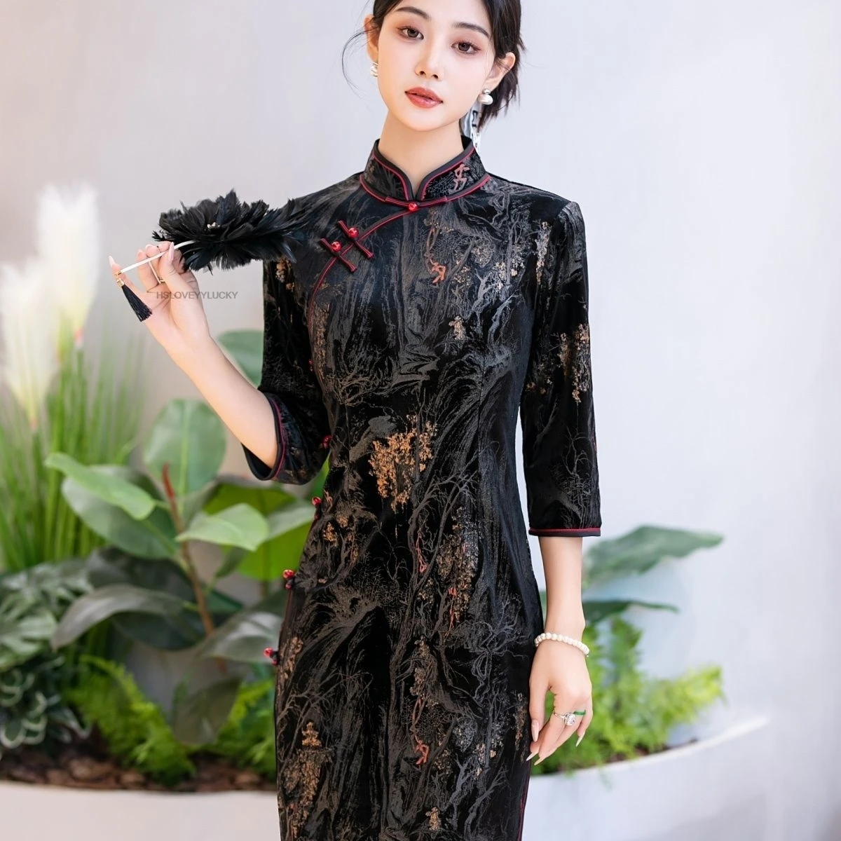 

Retro Improved Cheongsam Women Sexy Qipao New Chinese Style Dress Spring Autumn New Vestidos Print Jacquard Chinese Dresses