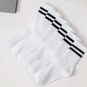Medium length socks for women, 6 pairs, black and pure white, parallel, popular and versatile bars, sweat absorption 8 Main Sales White Pantyhose - №3