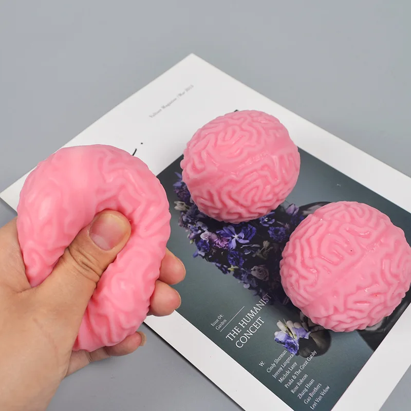 Custom Pu Squeeze Foam White Brain Shape Stress Relief Decompress Ball For Tpr Halloween Soft Squish Adult Fidget Gift Prank Toy