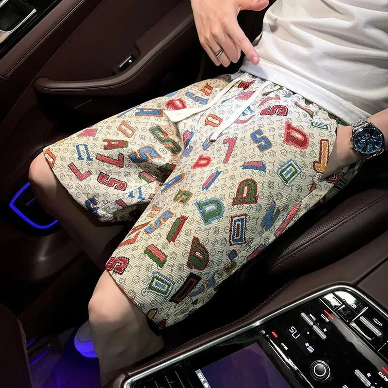 2026 Summer Men's Streetwear Casual Unique Small-Style Printed Fashion Trend Loose-Fitting Short Pants with Drawstrings and Vers